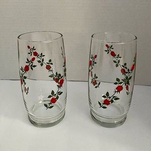 Vintage Anchor Hocking 6" Climbing Red Roses Glasses